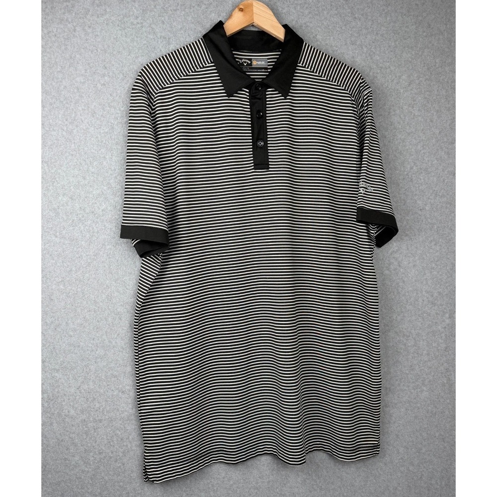 Callaway Opti-Dri Polo Shirt XL Black White Striped Golf Short Sleeve